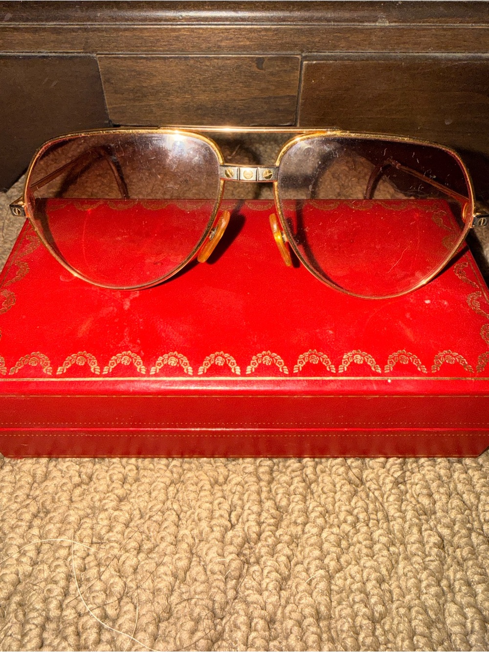 Cartier Men's Aviator Sunglasses in Gold with Brown Lenses